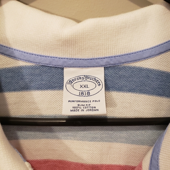 Brooks Brothers 1818 XXL 2XL Performance Polo Shirt Mens Red White Blue Pique - Picture 3 of 7